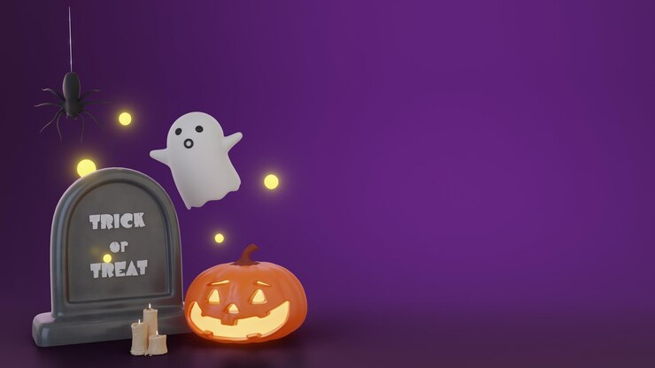 3d render Halloween calabaza Jack o poción de linterna con fondo púrpura