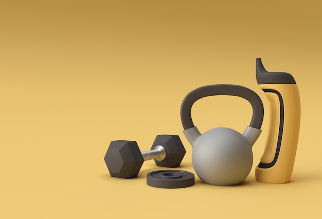 3D-Render-Hanteln-Set, realistische detaillierte Nahaufnahme isolierte Sportelement des Fitness-Hantel-Designs.