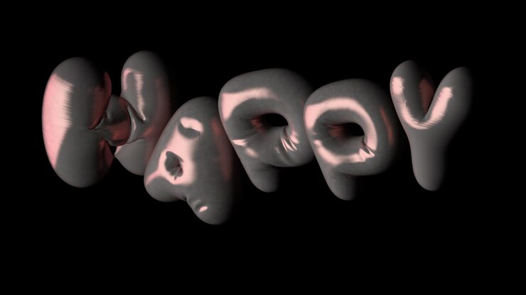 Foto 3d render happy balloon texto