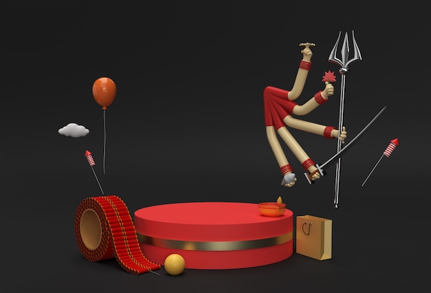 3D Render Happy Durga Puja Scene of Minimal Podium Scene for Display Products Advertising Design.