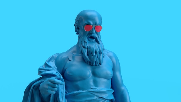 3d render hombre barbudo con gafas un pequeño bosque viejo mirada severa fondo emociones escultura antigua