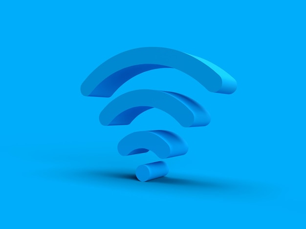 Foto 3d render icono azul wifi en ángulo de visión de fondo de tecnología de conexión a internet azul