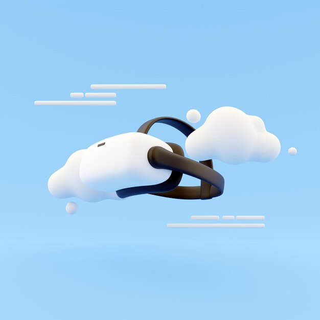 3d render icono de gafas de realidad virtual portátil con símbolo de nube entretenimiento 3d render VR gafas