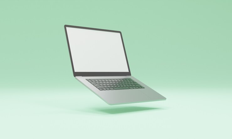3d render illustror mínimo laptop mockup fundo verde