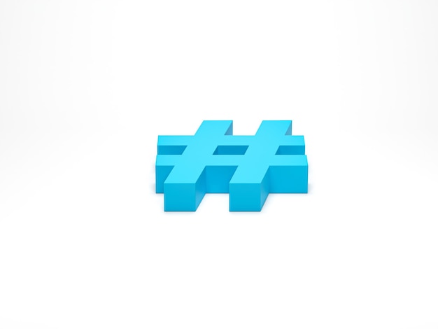 Foto 3d render ilustração 3d símbolo de link de pesquisa de hashtag no ícone de notificação de mídia social isolado no fundo branco conceito de menção de thread de comentários ou micro blogging pr