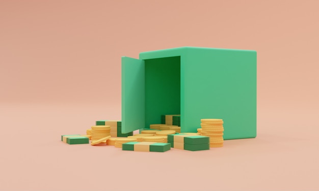 3d render ilustração caixa segura fundo laranja