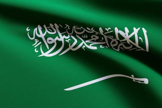 3D render ilustração da bandeira da Arábia Saudita. Bandeira do Japão realista balançando ao vento.