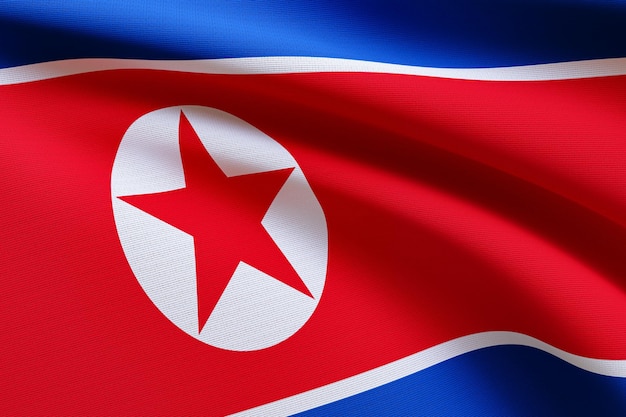 3d render ilustração da bandeira da coreia do norte bandeira realista balançando no vento