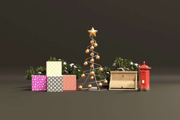 Foto 3d render ilustração de banner de natal