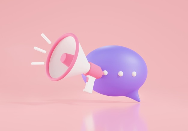 3D render ilustração de megafone com ícone de bolha do discurso Mídia social Ícone de alto-falante lembrar Publicidade e promoção Alto-falante de ruído Falar anúncio de notícias Conceito de tempo de marketing