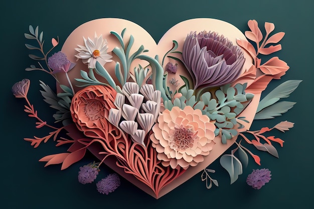 3D render ilustração digital flores de papel Generative Ai