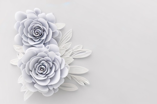 3d render ilustração digital papel branco flores fundo decoração de casamento modelo de cartão de felicitações de renda de noiva em branco decoração de parede floral