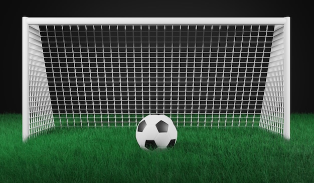 3D render ilustração frente de futebol do gol em fundo preto