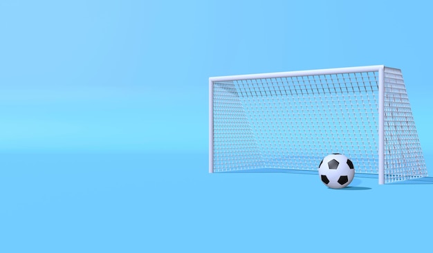 3D render ilustração futebol e gol no fundo azul suave