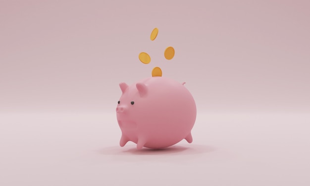 3d render ilustração ícone cofrinho fundo rosa