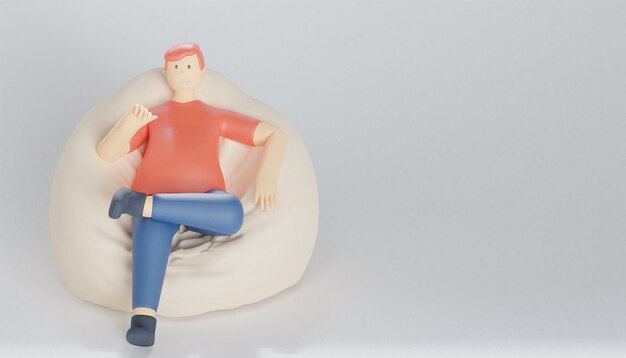 Foto 3d render ilustração um homem está sentado em um saco de feijão