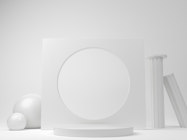 3D Render Ilustración de una caja blanca vacía con pedestal de columna para productos y cosméticos