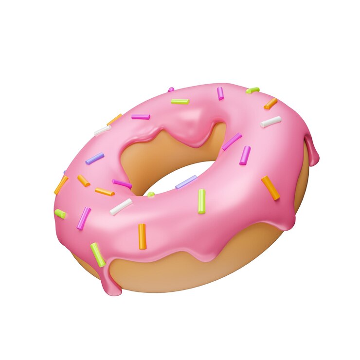 3D Render ilustración de un donut aislado sobre fondo blanco.