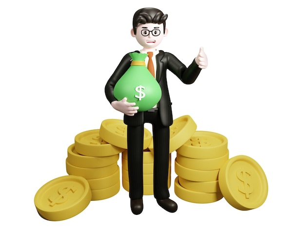 3d render ilustración Finanzas inversión dinero crecimiento finanzas personaje de dibujos animados