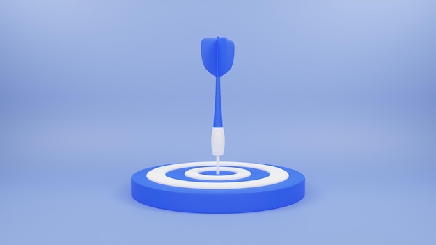 3D Render ilustración de la flecha golpeó el centro del objetivo Concepto de logro de objetivos de negocio
