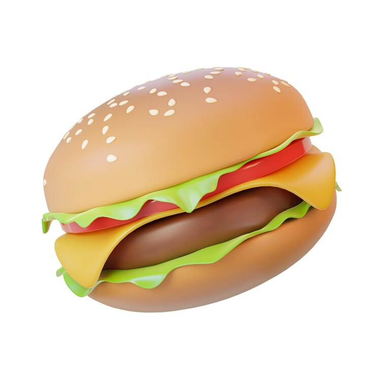 3D Render ilustración de una hamburguesa aislado sobre fondo blanco.