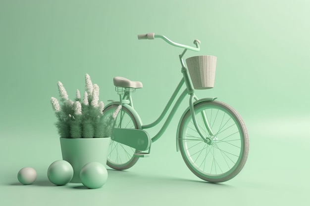 3d render ilustración de linda bicicleta verde generativa AI