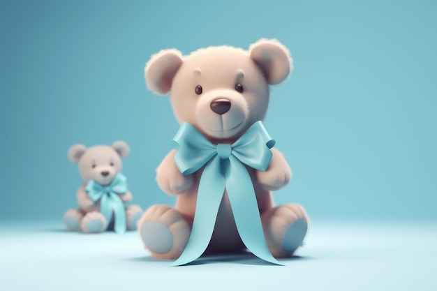 3D Render ilustración de lindo oso de peluche marrón con IA generativa