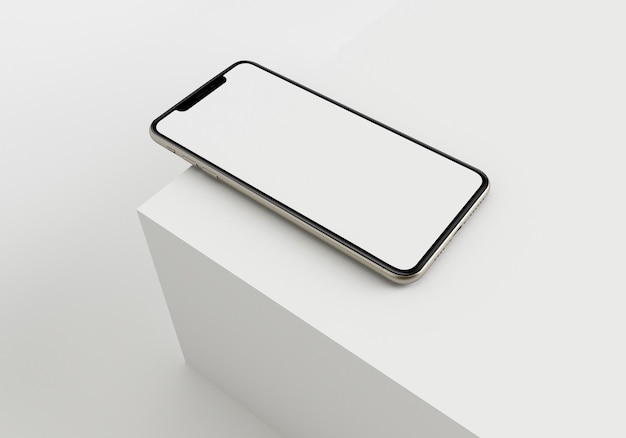 3D Render ilustración mano sujetando el smartphone blanco con pantalla completa y marco moderno menos desi