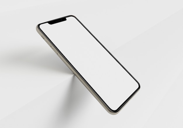 Foto 3d render ilustración mano sujetando el smartphone blanco con pantalla completa y marco moderno menos desi