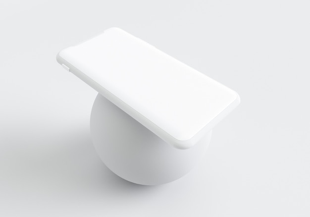3D Render ilustración mano sujetando el smartphone blanco con pantalla completa y marco moderno menos desi