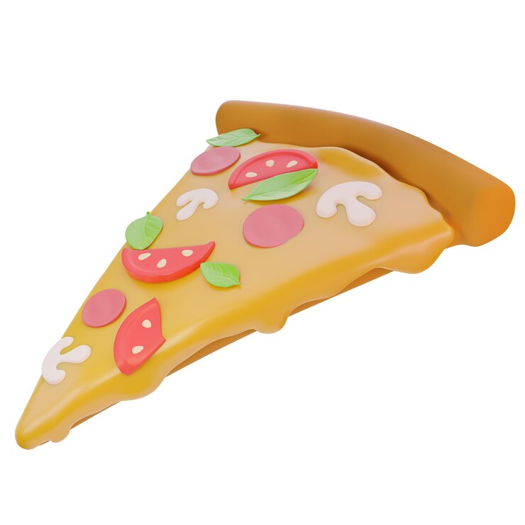 3D Render ilustración de una rebanada de pizza aislado sobre fondo blanco.
