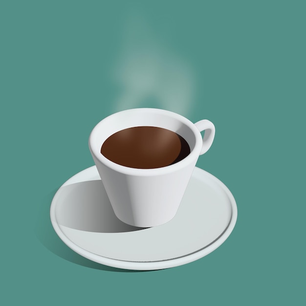 3D Render ilustración taza de café sobre fondo de color azul