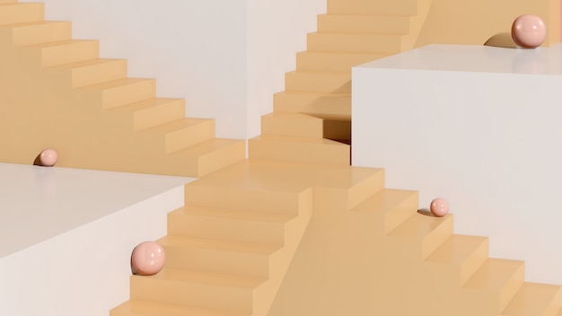 3d render imagen escalera amarilla podio blanco con fondo blanco anuncio de exhibición de productos