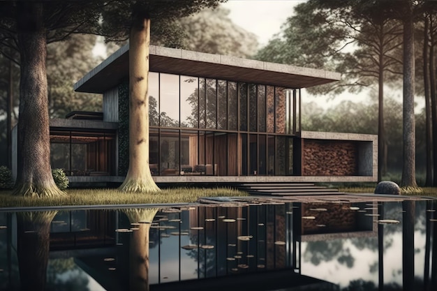 3d render impecable mansión premium con piscina y jardín generativo ai