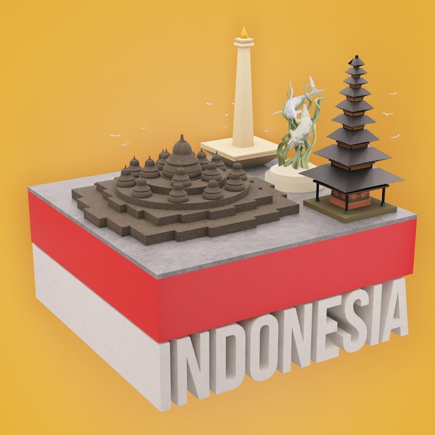 Foto 3d render indonesia hito con indonesia 3d teks y rojo blanco indonesia bandera