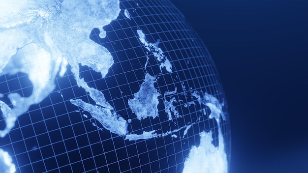3D-Render-Indonesien-Globuskarte, blaue Linie leuchtet
