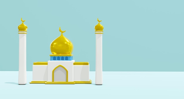 3D-Render-Islamische Moschee auf hellblauem Hintergrund isoliert