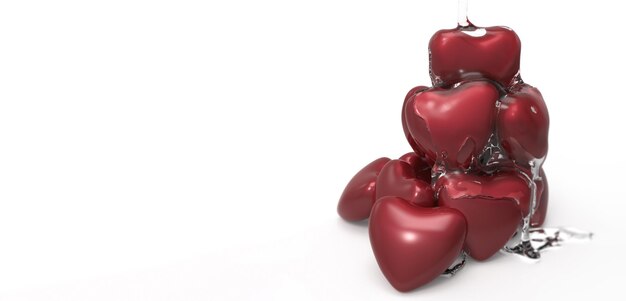 3d render jarabe cristalino goteando derritiéndose sobre el símbolo de forma de corazón de chocolate sobre fondo blanco