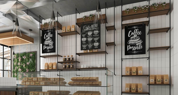 3D-Render-Kaffeehaus-Café-Shop-Innenkonzept