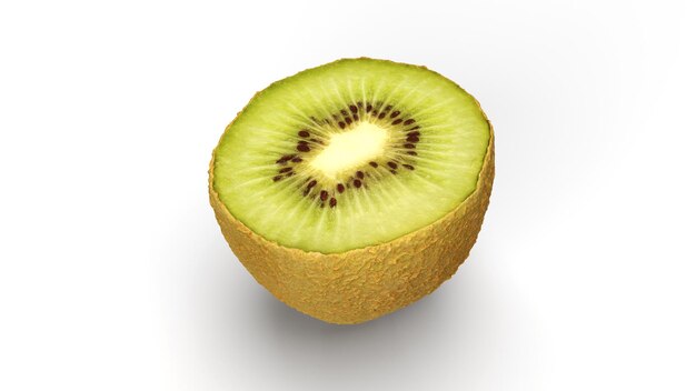 3d render kiwi medio cortado verde sobre un fondo blanco fruta exótica