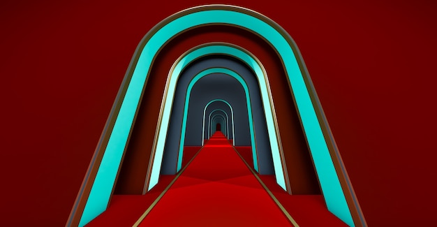 3d render de un largo túnel con arcos