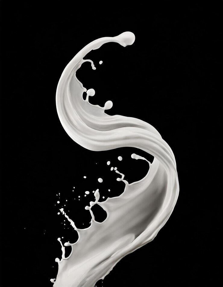 3d render leche espiral salpicando onda líquida salpicadura blanca pintura bucles chorro curvo aislado en bl