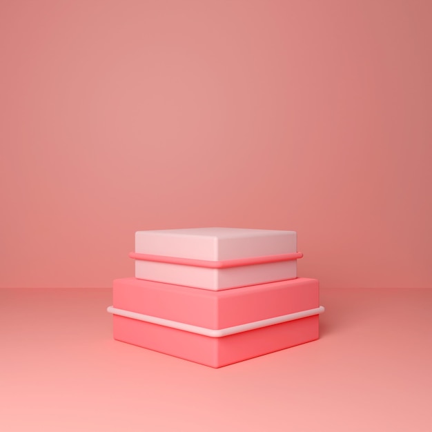 3d render lindo podio con fondo de color rosa