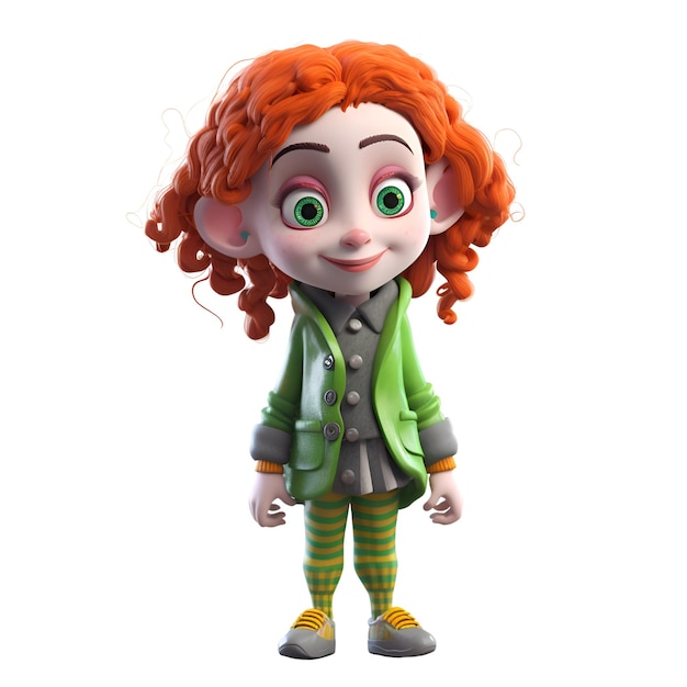 3D Render de Little Red Haired Elf con trazado de recorte