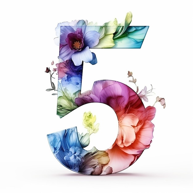 3d render logo genérico acuarela floral alcohol tinta con número 5 Acuarela floral número