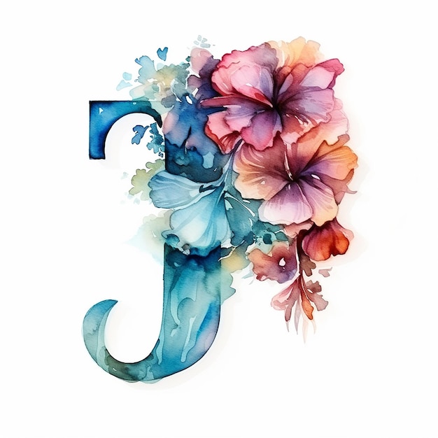 3D render logotipo genérico aquarela floral álcool tinta com letra J