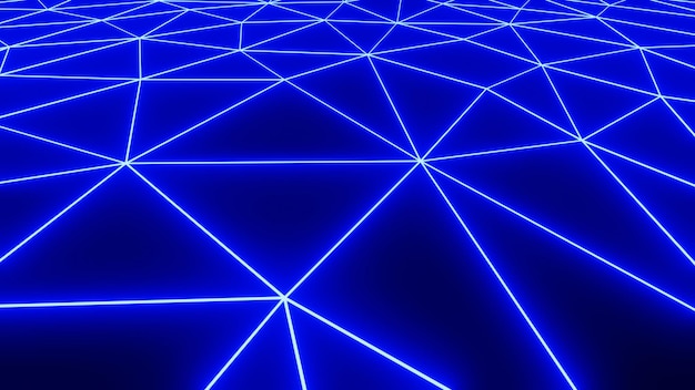 3D-Render-Low-Poly-Blau-Drahtmodell-Dreieck auf schwarzem Hintergrund, Hosting, Internet, Webserver, Daten