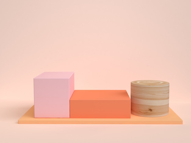 3D render madera naranja forma abstracta