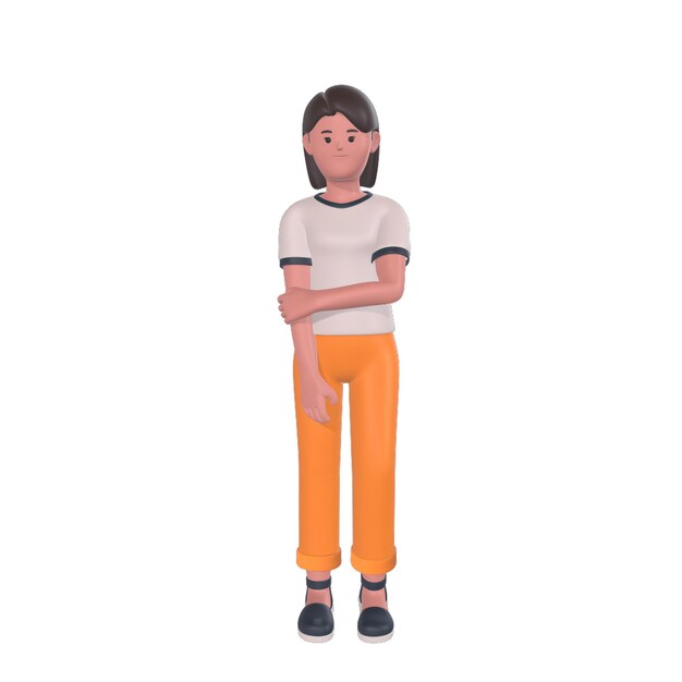 3D-Render-Mädchen steht mit weißem Hintergrund