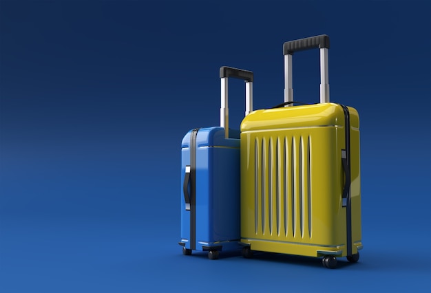 3D Render Mala de Policarbonato em Fundo Azul Pastel.